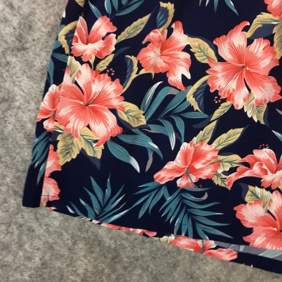 Shein Curve Shorts 4X High Waist Mini Navy Blue Tropical Floral Pull On Hibiscus - Picture 2 of 11